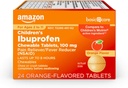 基本护理儿童Ibuprofen Chewwable药片,100毫克,止痛剂和减热剂,橙色火焰,止痛剂,止痛剂,喉痛剂,牙痛剂和头痛药,24个计数