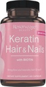 Keratin 头发与生物素的促进剂 - Keratin 补充生物素和Resveratrol - 支持头发生长和钉状健康 - 60卡普尔