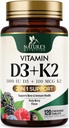 维生素 D3 K2 补充 → 5000 IU D3 + K2 100 mcg → MK-7 K2 配 维生素 D → 支持 Immune, Heart, Teeth & Bone Health - 自然易吃 Chew, VIT D3 K2, Non-GMO, Tasty Berry Flavor - 120 碑