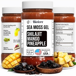 与Shilajit一起制造的野生海 Moss Gel - Mango Pineapple 16 oz - 火焰海 Moss Gel 具有基本维生素和跟踪矿物 - Vegan 超级食品 - 在美国制造,无胶、无添加糖