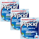 Pepcid AC 最大强度心烧救药片,因酸性消化而预防并释放心烧和酸性 Reflux, 20 mg Famotidine, ICY Cool Mint Flavor, 多包, 3 x 20 ct