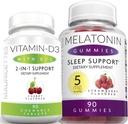 Maurittes 切食维生素D3,配有 K2 & Melatonin Gummys Bundle Immune 和 为儿童和成年人提供睡眠支持 Bundle