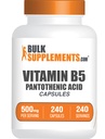 Bulk Assupports.com 维生素B5 Capsules - 作为Pantothenic酸,B维生素补充,Pantothenic Acid 500 mg - 不含Gluten,每服1 Capsule,240 Capsules (Pack of 1)