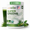 Live Good Super Greens Powder 有机超级食品与小麦草粉,每日超食品粉用于免疫支持,能源与解毒,绿汁粉补充品(30种服务),12.38 Oz