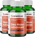 无限年龄 3 包 1250 mg 海 摩斯 高级超级食品 卡普苏尔, 180 Counter - High-Potency, Vegan, Made in The America - 爱尔兰 西摩斯, Bladderwrack, Burdock Root - 总体健康,豁免支持
