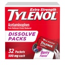 Tylenol Extrastruction 溶解粉末包,500毫克乙酰氨基苯 止痛剂和减烧剂 药物,小痛剂和止痛剂的快速缓解,Ibuprofen-和Aspirin-Free,On-Go Berry Flavor, 32 Ct