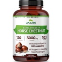 Zazzee Extra strong Horse Chestnut 10:1 提取,3000 mg 强度,20% Aescins,4个月供应,120 Vegan Capsules, 集中化和标准化 10X 提取,全自然,非GMO,美国制造