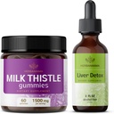 HERBAMAMA 牛奶硝酸盐和肝脏支持复合物 Kit - Bundle of Milk Tetle Gummys & Liver Detox 液态复合物 4 fl oz - Vegan, Non-GMO,无酒精 - 2 pack