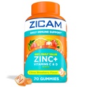 Zicam Daily Imune Support, Gummy Supplement, Zinc, 维生素C和维生素D, Citrus 草莓火焰, 70 Counter