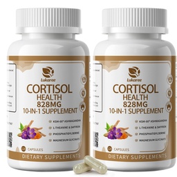 10-IN-1 Cortisol 配有镁、Ashwagandha、Chamomile、L-Theanine、Phosphatidylserine、St. John's wort、Astragalus、维生素C和D3, 女性,240 Vegan Capsules 4个月,非GMO