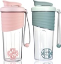 摇摆瓶 蛋白质混合剂 24 oz(2 Pack), 蛋白质摇摆瓶 与Whisk Ball, Mixer Bottle, 蛋白质瓶, 便携式预工作 Whey 蛋白质饮料摇摆杯, Pink, 提尔