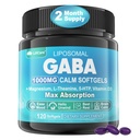 GABA 补充剂 - 1000 mg Liposomal Form for Optimal Absolute, GABA 与 L-Theanine, 甘油镁, 5HTP, 维生素D3 用于冷静,放松, Mood, 休眠之夜 - Melatonin - Free 120 Softgels.