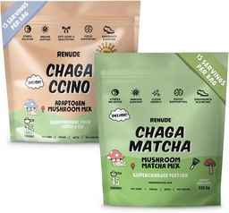 Renude Chaga Matcha and Chagaccino - Chaga Mushrom Powder for Coffee and Matcha, 蘑菇饮料与适应原体,自然能源和免疫支持,Vegan, Keto - 15名服务员
