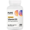 纯Formulas 维生素D3 5,000 IU 125 mcg - 纯维生素D 健康骨骼形成,牙齿,心血管健康和免疫支持 非GMO - 120 植物卡普尔伯爵