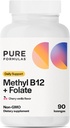 纯Formulas Methyl B12 + Folate 补充品,1000 mcg of Methylized B12 补充品,665 mcg of Folate, Cherry Vanilla Flavor, Methylized Vitamin B 12 - 非GMO, 90 Lozenges
