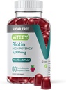 VITEEY Biotin Gummys for hair, Skin, and Nails 5,000mcg - 无糖 - 长发 Gummys, 健康的皮肤 Glows, 强健康的 Nail 生长 - Vegan, Gluten Free, Gelatin Free - Chewable Raspberry Flavor