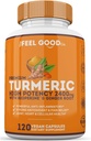 Feel Good Turmeric Circumin 2400mg 95% Crucuminoids with BioPerine QQ 大脑和联合支持的Turmeric 补充 120 Vegan Capsules