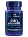 生命延伸 生物活性 Folate & Vitamin B12,促进心脏,脑和GI 切除健康,非GMO,无葡萄糖,蔬菜,90 Capsules