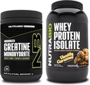 单水合核酸(NutraBio Creatine Monohydrate),无味,300g和Whey蛋白质溶液,Vanilla Caramel,补充包-肌肉能源,Lean肌肉生长,恢复和强力