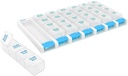 EZY DOSE周刊(7天) 4 Times a Day Pushton Pill 组织者和维生素计划员,可移动的每日 Pillboxs, Blue, Clear Lids, Lige, BPA 免费