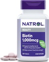 Natrol Beauty Biotin 1000mcg,健康头发、皮肤、钉子和能量代谢的饮食补充,100平板,100天供应(12包)