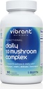 Daily 10 Mushroom Complex – Lions Mane, Reishi & Cordyceps – Imune Boster – Nootropic Brain 补充剂 – 自然能量与压力缓解 – Gluten Free & Non-GMO – 90 Veggie Capsules (英语).
