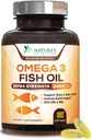 Omega 3 Fish Oil 2400 mg – 三强EPA & DHA Fatty Acids for Heart, Brain & Joint Support – Wild-Caught, Burpless, Lemon Flavor Supplement – Natural, Non-GMO, Gluten-Free – 180 软胶