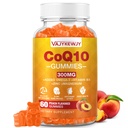 无糖CoQ10 Gummies 3000 mg - Plus Omega-3,维生素B3 & Zinc,细胞能量和抗氧化剂支持的高吸收性Coenzyme Q10 补充,Vegan 60 Count