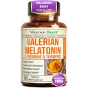 Melatonin 3mg 睡眠援助,配有 L-Theanine & Valerian Root – Turmeric Crucumin 配有 Ginger & Black Pepper – 用于睡眠、冷静和压力救济支持的有机图尔克补充 – 60 Capsules
