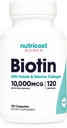 妇女营养物生物素 10 000 mcg 120 capsules - 含Folate & Colagen、Gluten Free & Non-GMO
