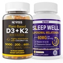 NEVISS 成人维生素D3K2 5000IU Gummys + Melatonin 60mg
