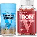 Vegan Iron Gummys + Magnesium Gummys + Iron Supplement 支持成人和孩子的血液健康与日常能源 + 150mg 平静的Magnesium Citrate Gummys 为了更好的睡眠,放松.