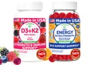 Lunakai USA 制造D3+K2 与钙和能源 B12 Gummys Bundle – Vegan, Non-GMO – 60 Gummys 每架