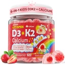 维生素D3 K2 + 儿童与青少年的含钙液体胶体,1000IU / 2000IU D3 配有镁,Algal Omega 3, 骨与牙齿的维生素,钙吸收,脑,免疫,无糖,60Ct