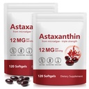 Xaarty 2Pack Premium Astaxanthin 12mg, 天然抗氧化剂补充眼, 联合,皮肤健康, 微藻源, 4个月供应 QQ支持内部流通, 240软胶