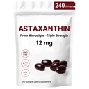 Astaxanthin 12mg,240 软胶、Astaxanthin 抗氧化剂补充剂、支持眼、皮肤、免疫、内部流通、非GMO、Gluten Free、无豆-8个月供应