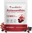 AIQIUSHA Astaxanthin 配有椰油12mg, 120软胶, 4个月供应 QQ三强天然 Astaxanthin 来自微藻 QQN-GMO, Gluten & Soy Free