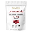 Rovina Astaxanthin 12mg 软胶 强力天然抗氧化剂 支持眼部舒适性,皮肤生命力和免疫健康 120 Gluten Free Grains