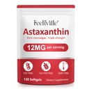 Astaxanthin Premium Astaxanthin 补充 12mg 120软胶,Astaxanthin 抗氧化剂补充 眼,皮肤,联合,脑,新鲜微藻源 心脏和免疫系统健康