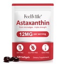 Astaxanthin 补充品,Astaxanthin 12mg,120 Softgels 抗氧化剂 Astaxantina 补充品,用于眼,皮肤,联合和免疫健康,支持内部循环和心脏健康,Non-GMO & No Gluten