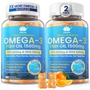 鱼油Omega 3 Gummys 1500mg for Adults - 与EPA & DHA,COQ10,红酵母水稻的三重力量 - 野生捕捉Omega 3 Fatty Acid for Hḙar - t & Brain - 无糖,Burpless, 120 Counts.