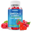 Vegen Omega-3 Gummys 1028mg, Omega 3 成人鱼油替代品 w/EPA 400mg & DHA 600mg & Vitamin A, C, E 支持脑,眼和免疫健康,无糖,Raspberry Flavor, 60 Counter