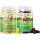 儿童袋 DHA Omega 3 Gummys - " 与蔬菜一起放鱼 " 6 9 " 视觉大脑和豁免 " 和 " 儿童 "  Sambucus 老年莓 Gummys - " 与锌和维生素C一起支持免疫 "
