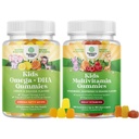 DHA Omega 3 Gummys - Faty Acids Omega 3 6 9 大脑、免疫强力和视觉及植物基儿童多维塔明 Gummys与维生素A C D3 E B和豁免支持锌