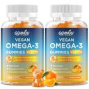 2 Pack Vegan Omega 3 Gummys 1000MG 藻类油 Omega 3 配有藻类DHA 600mg 和 EPA 300mg 鱼油替代品的成人补充剂 - 用于眼与免疫健康,橙色Flavor, 120 Counter