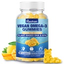 Omega-3 Gummys for Adults, Orange Flavor – 无糖,藻类的DHA 600mg & EPA 300mg,配有维生素A, C, E, Zinc, 60 Gummys.