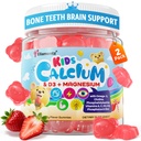 蛋白质钙 + D3 & Magnium for Kids & Teens, w/Calcium Citate 钙 Algae Calcium Milk, Omega-3 (DHA/EPA),维生素A, C, K2, Choline, Zinc, 维生素 Gummys for Bone, Grôwth & Brain, 2 Pack