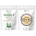 微成份 维生素 D3 10,000iu + K2 200mcg 椰油软胶 & Vegan Omega 3 藻类石油补充剂 Bundle 2 Pack → 基本阳光 维生素 → Omega-3 鱼油全谱替代品