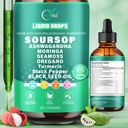 12 in-1 Soursop Bitters Liquid Drops 2000mg, Soursop Drops with Ashwagandha, 黑种子油, 莫林加, 见 Moss for Natural Antioxidant, 细胞支持与再生, Imune Boost, 富于维生素D & C