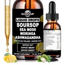 Soursop Bitters Liquid, 10-in-1 草药Soursop Drops with Sea moss, Ashwagandha, 黑种子油, Moringa & Oregano for Imune 支持, Gut Health, 细胞再生和抗氧化剂, 非GMO, 2 Fl Oz